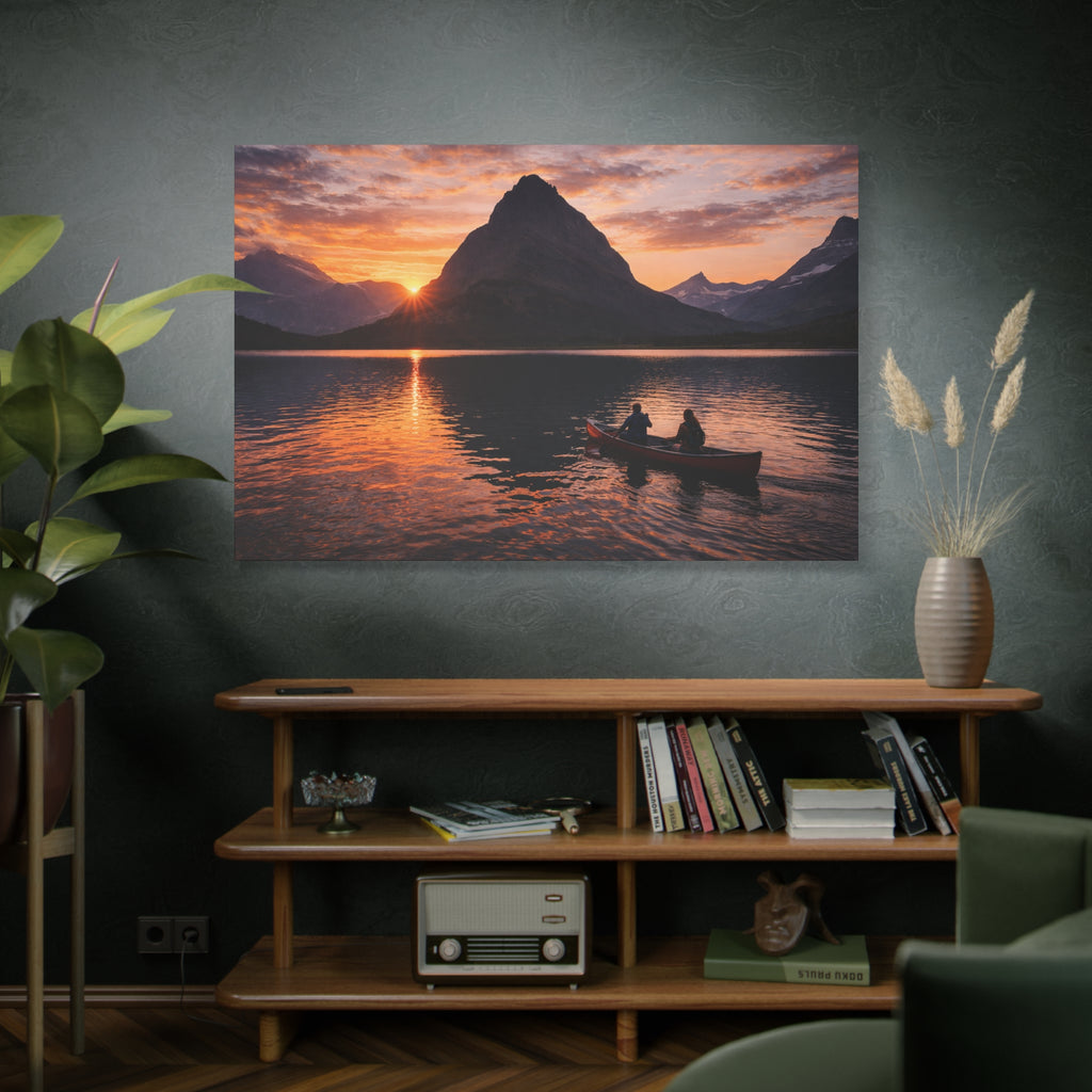 Swiftcurrent Lake Sunset Canoe - Matte Canvas