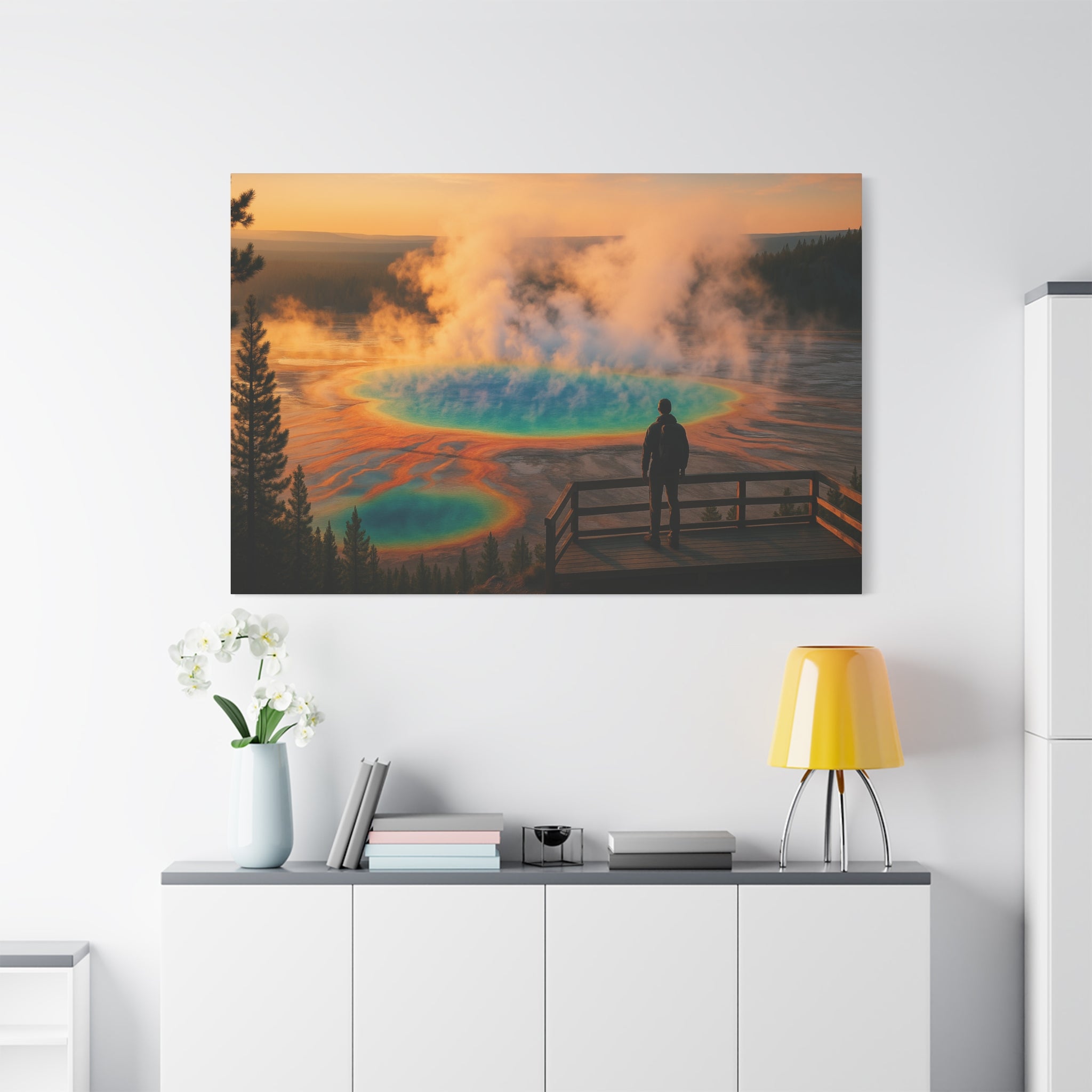 Grand Prismatic Spring Hiker's View- Matte Canvas