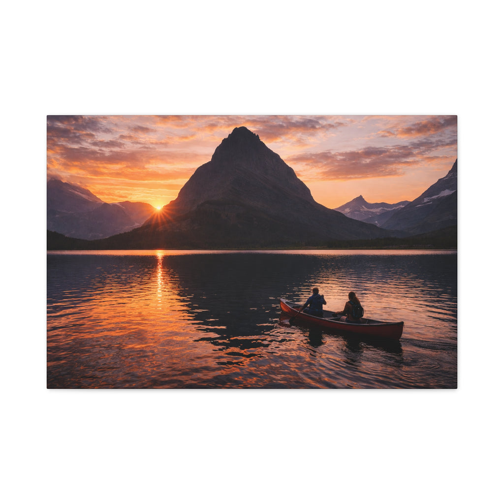 Swiftcurrent Lake Sunset Canoe - Matte Canvas