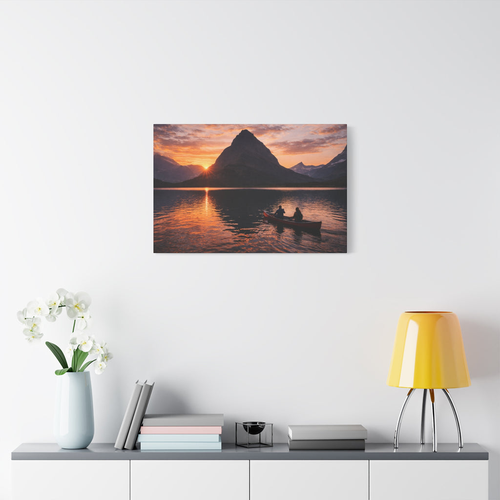Swiftcurrent Lake Sunset Canoe - Matte Canvas