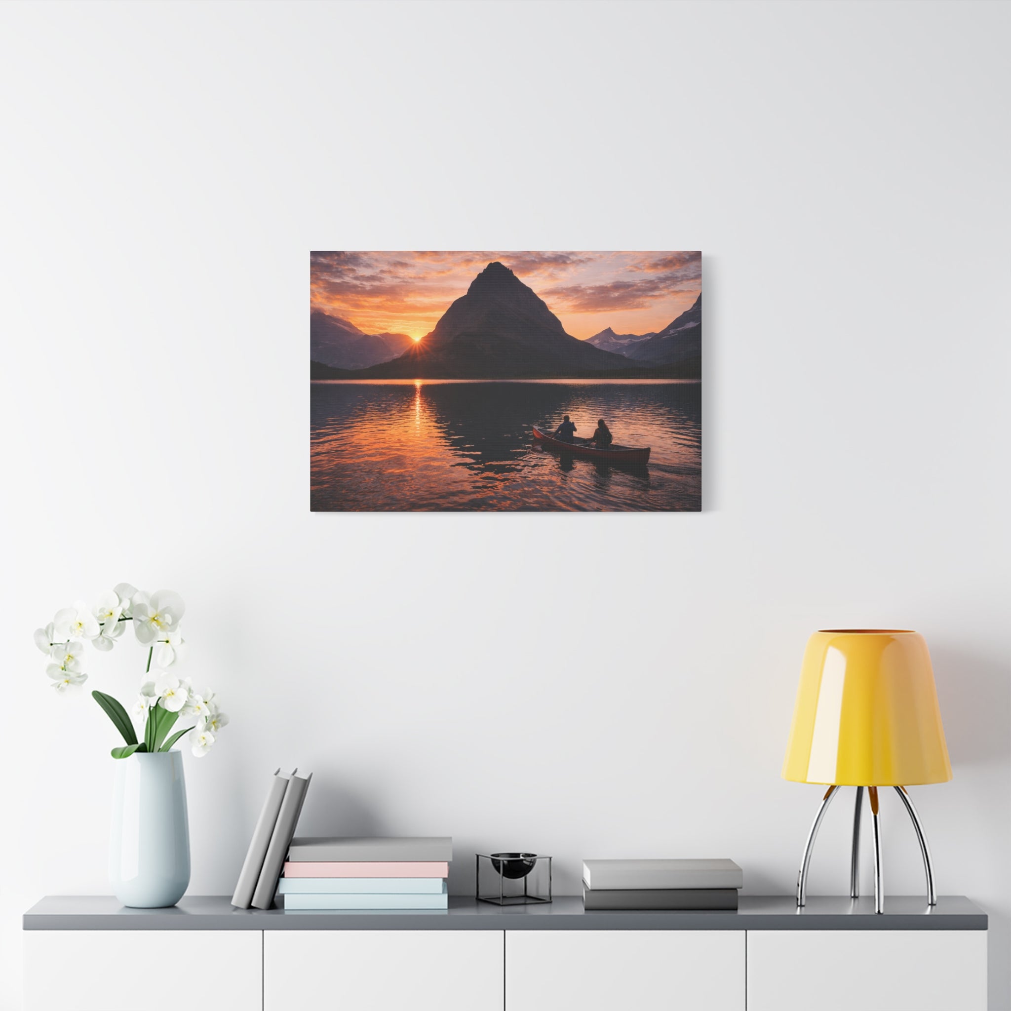 Swiftcurrent Lake Sunset Canoe - Matte Canvas