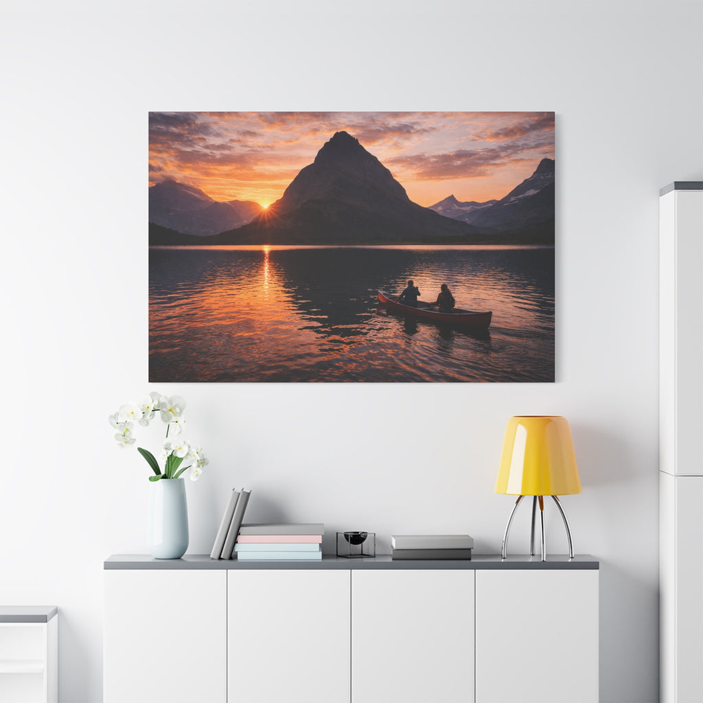 Swiftcurrent Lake Sunset Canoe - Matte Canvas